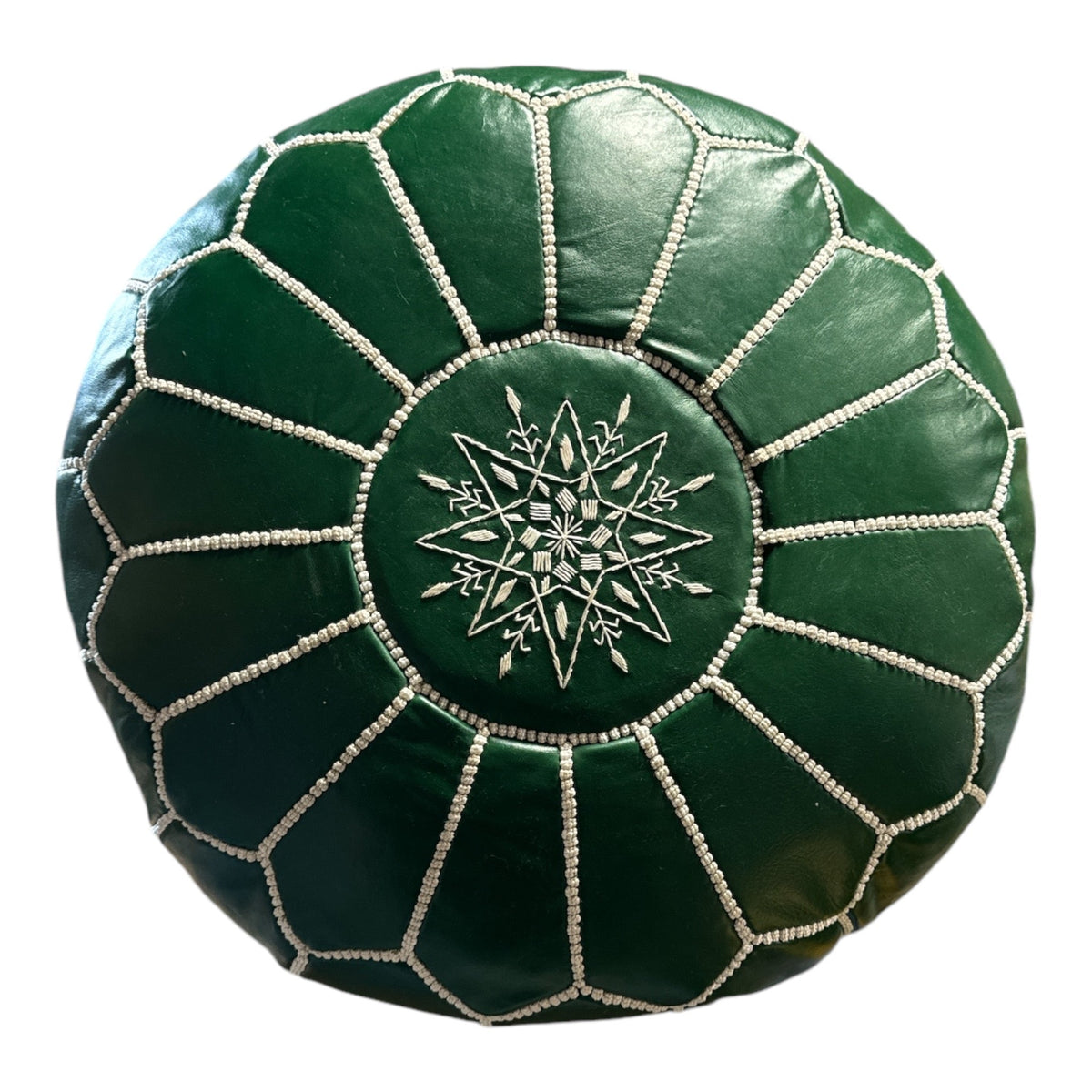 ITTO Moroccan Hand Craft Leather Ottoman Pouf R21xH14 inch/ 11kg (gree