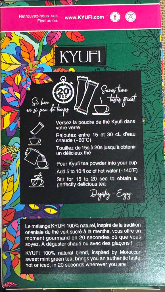 KYUFI Instant Green Tea with Mint – Sugar-Free (15 Sticks) - Authentic from Zaytuna Mart Canada