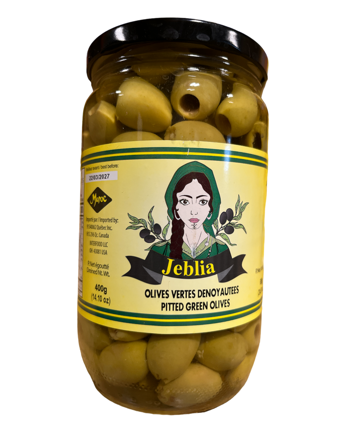 Olives Green Pitted Jeblia 400g Net