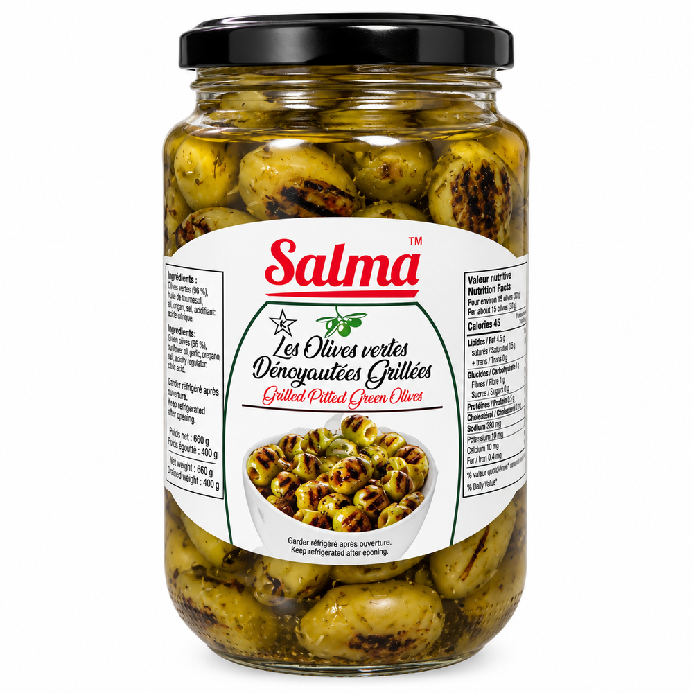 Salma Grilled Pitted Green Olives – 370 ml
