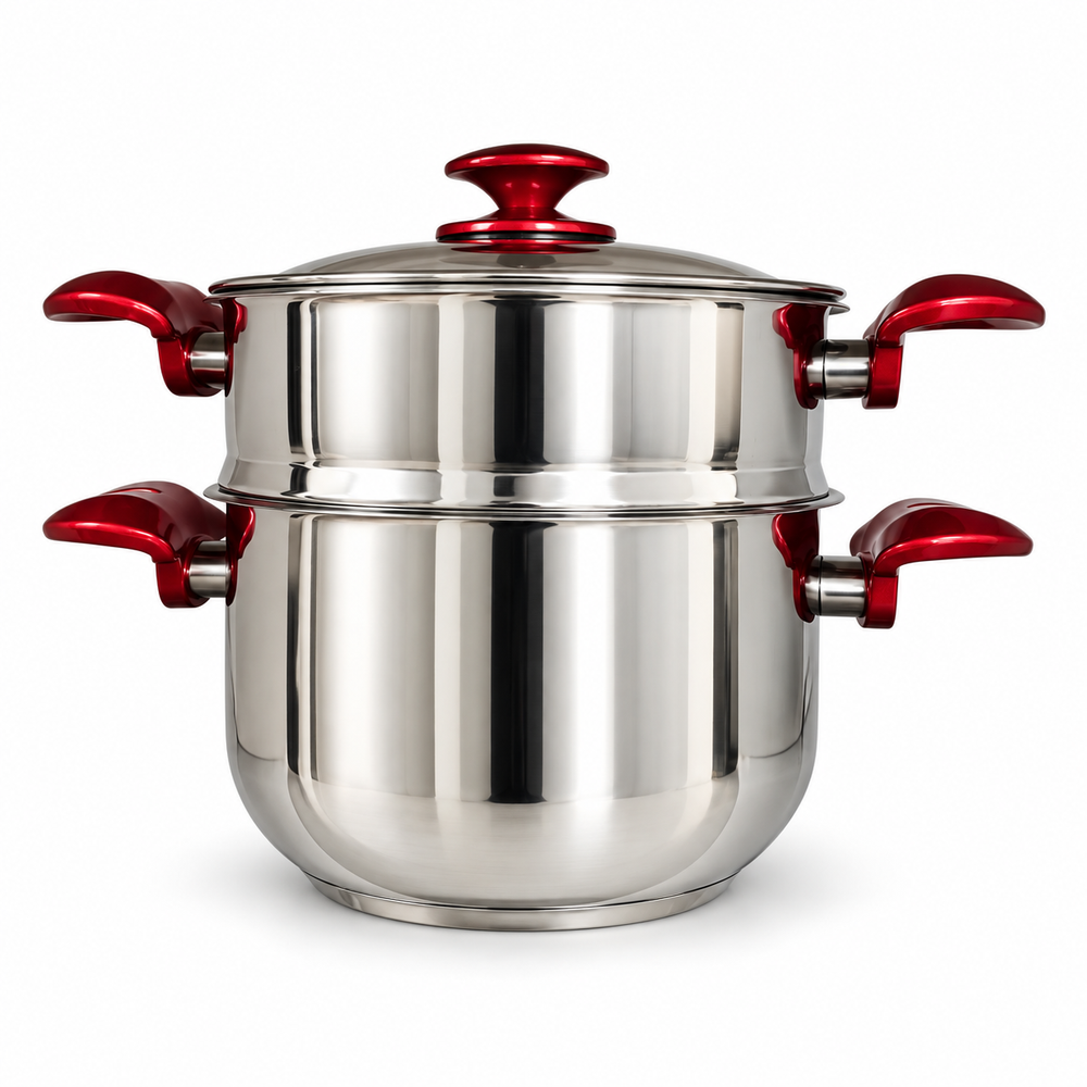 Lines Stainless Steel Couscoussier with Glass Lid 4L – Diameter: 20 cm