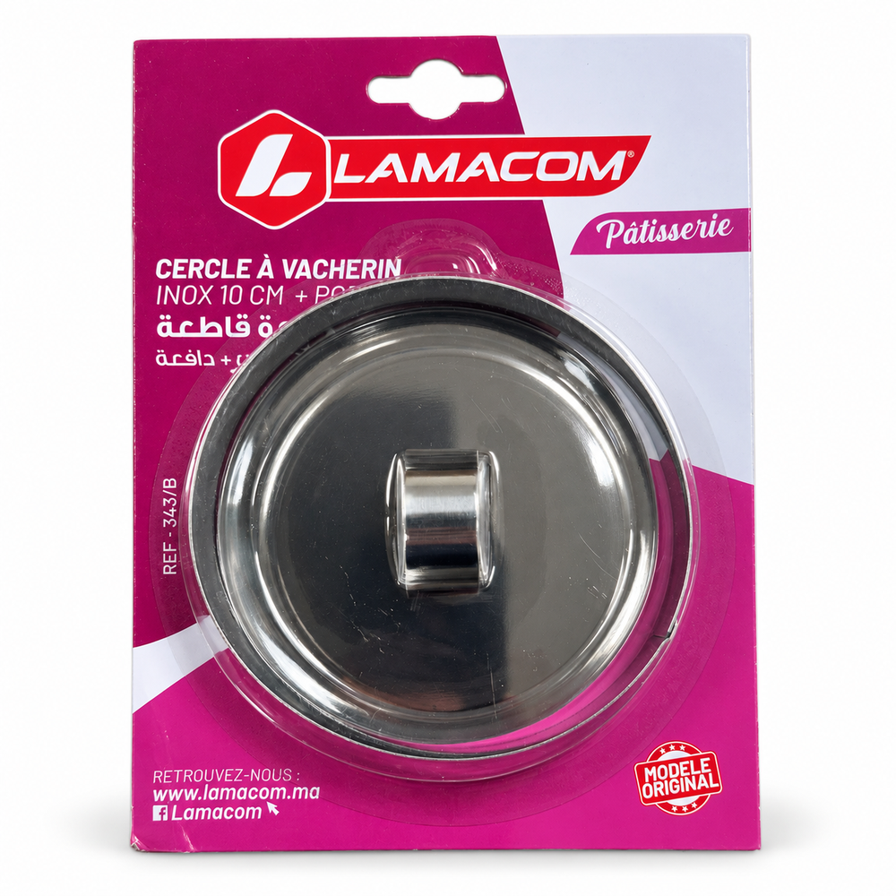Lamacom Stainless Steel Vacherin Ring with Pusher – Moule pour Harcha 10 cm
