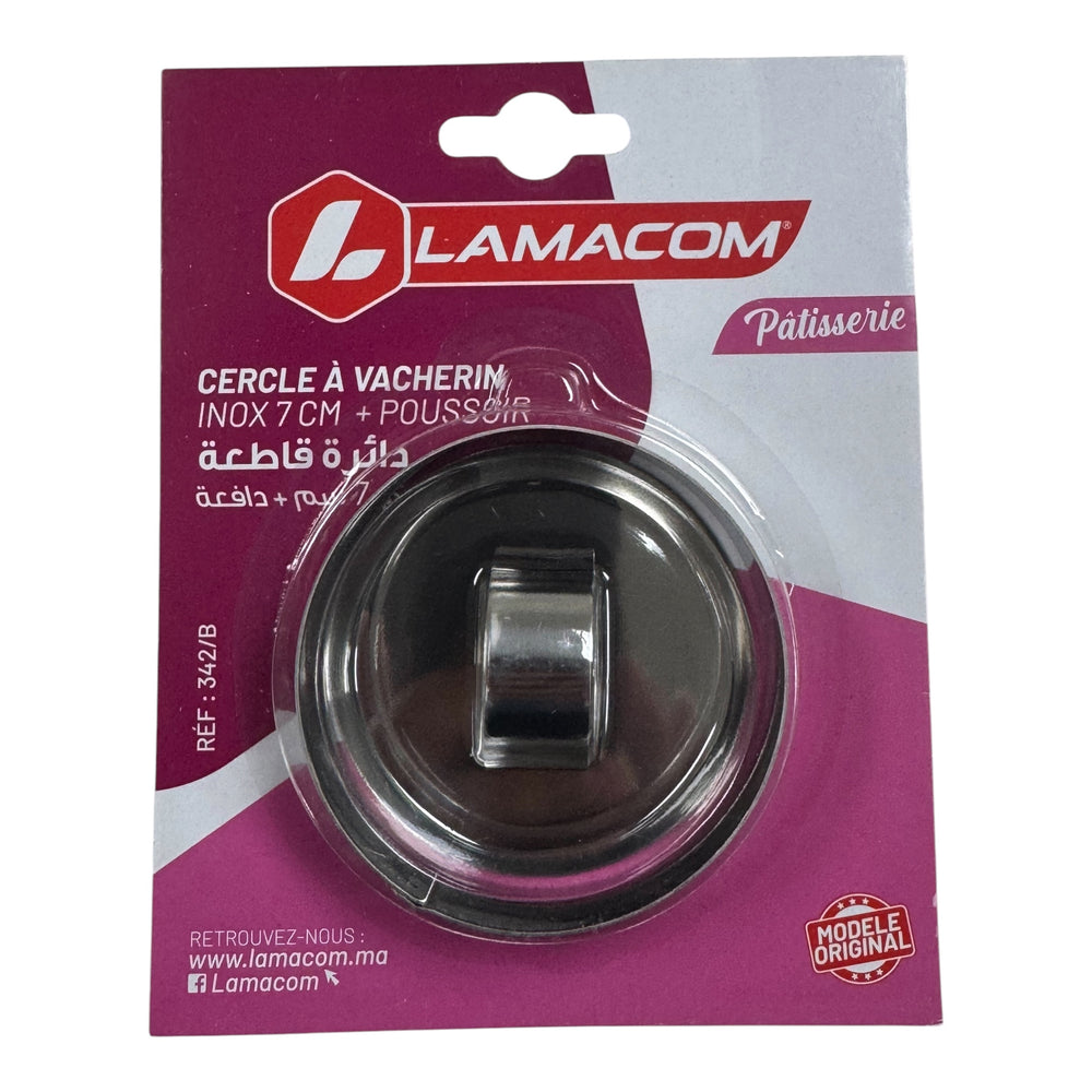 Lamacom Stainless Steel Vacherin Ring with Pusher – Moule pour Harcha 7 cm