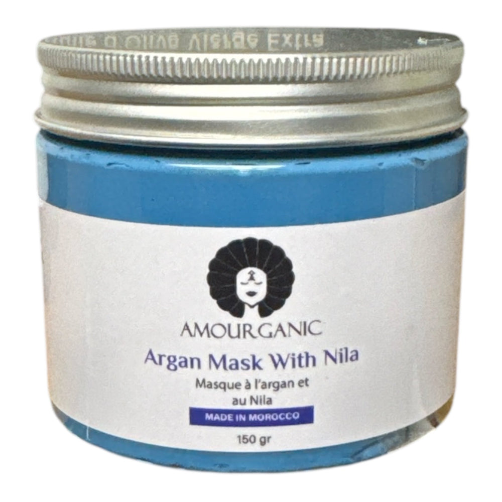Amourganic Argan Face Mask with Blue Nila Tabrima – 150g | Made in Morocco