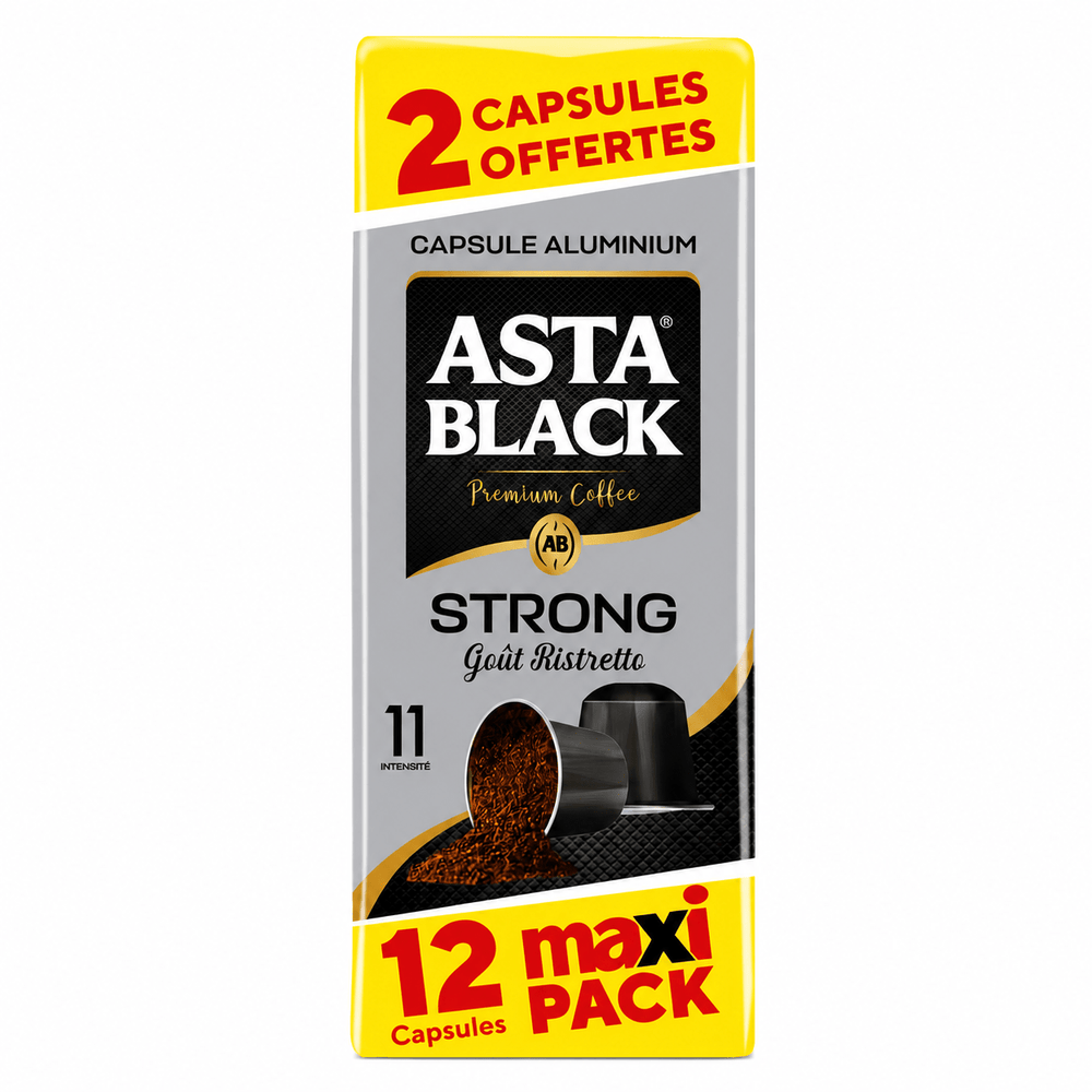 Asta Black Strong Ristretto Aluminum Coffee Capsules – 12 Pack