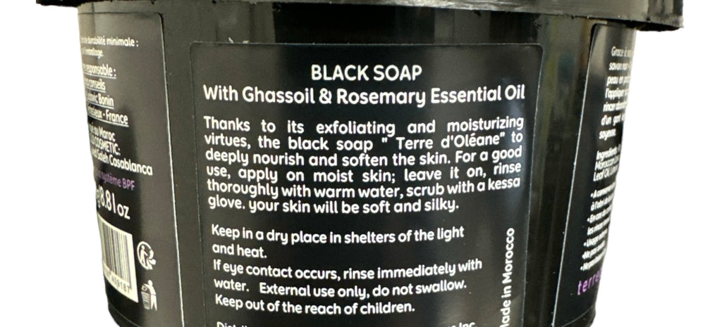 Black Soap Natural with Ghassoul and Rosemary oil 250g - Authentic from Zaytuna Mart Canada