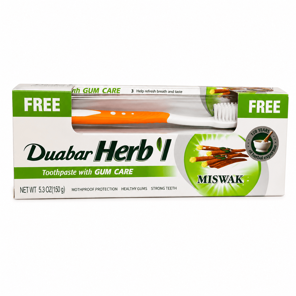 Duabar Herb’l Miswak Toothpaste with Gum Care 150g + Free Toothbrush