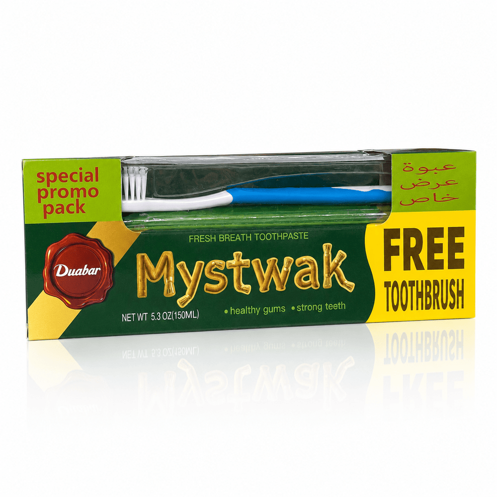 Duabar Mystwak Fresh Breath Toothpaste 150ml + Free Toothbrush | Miswak Herbal Toothpaste