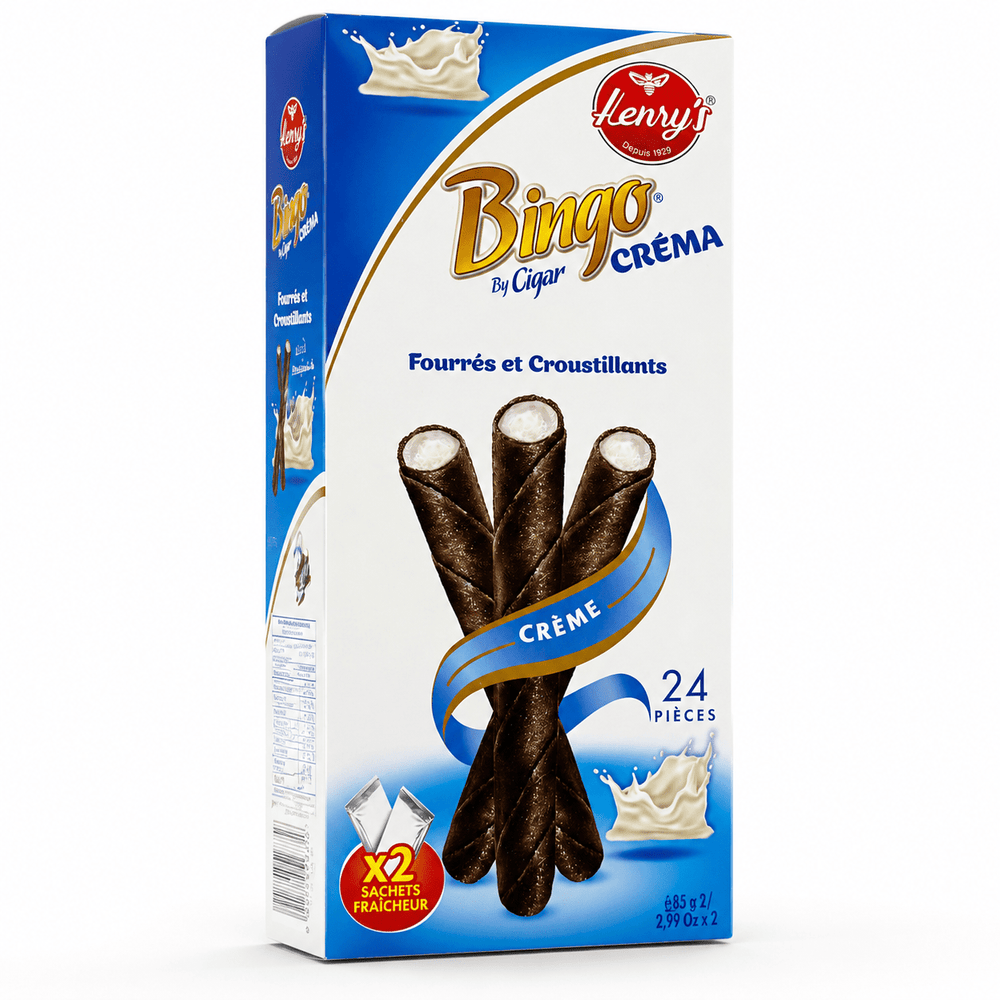 Henry’s Bingo Créma Wafer Rolls 170g – Cream Filled Chocolate Wafers