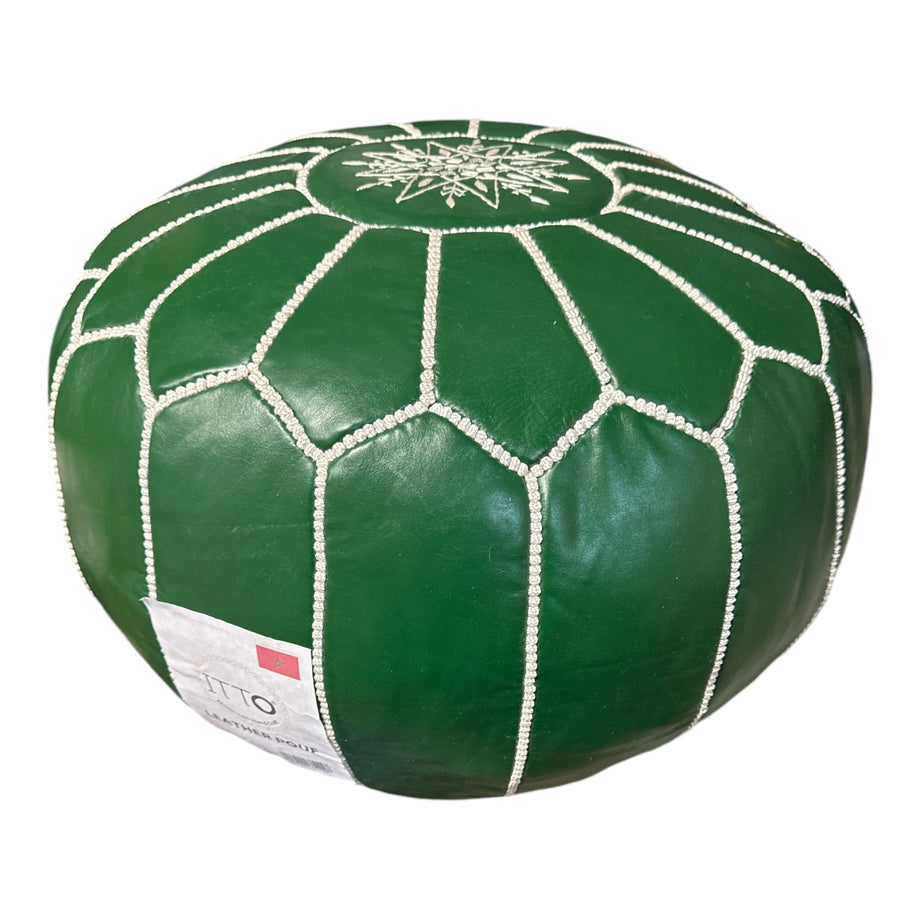 ITTO Moroccan Hand Craft Leather Ottoman Pouf R21xH14 inch/ 11kg (gree
