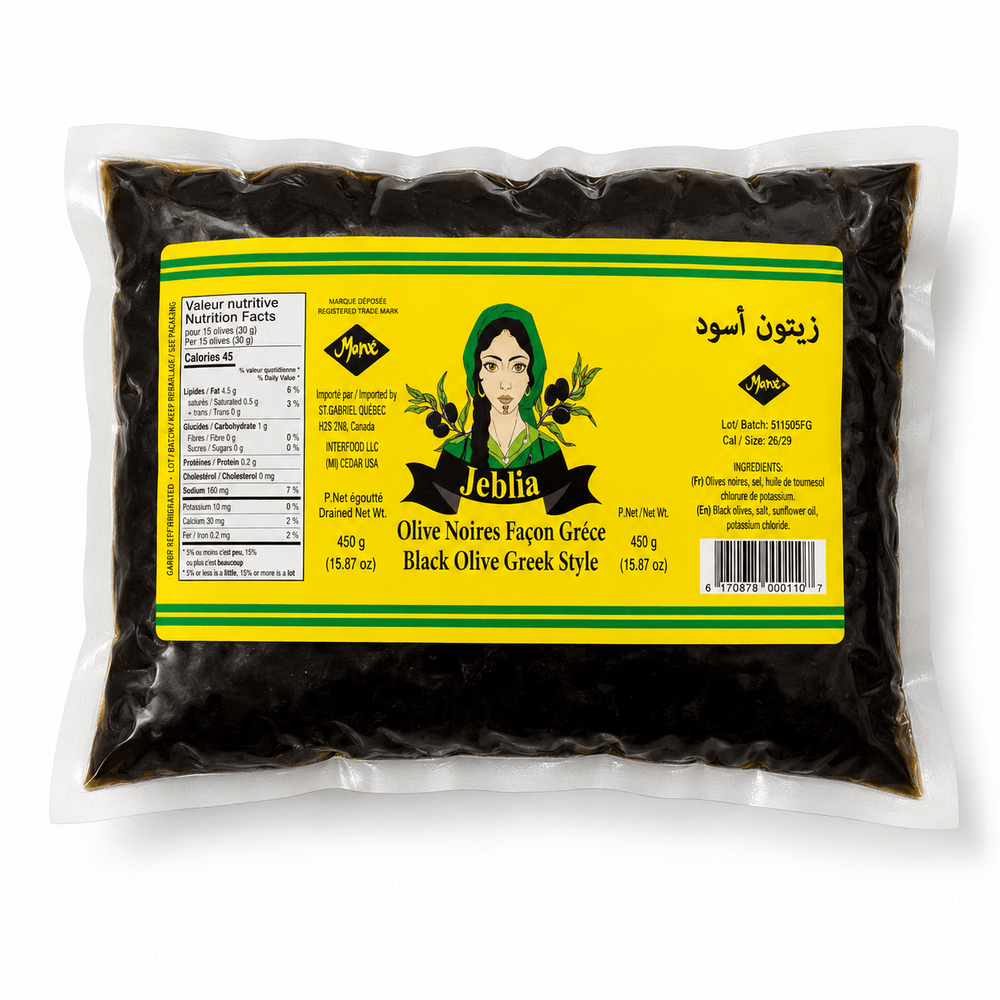 Jeblia Moroccan Black Olives 454g