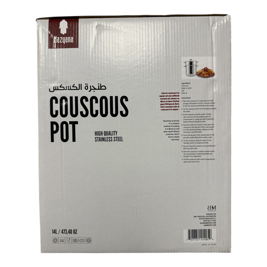 Mazyana Couscousier Pot Stainless Steel Steamer 14L - Authentic from Zaytuna Mart Canada