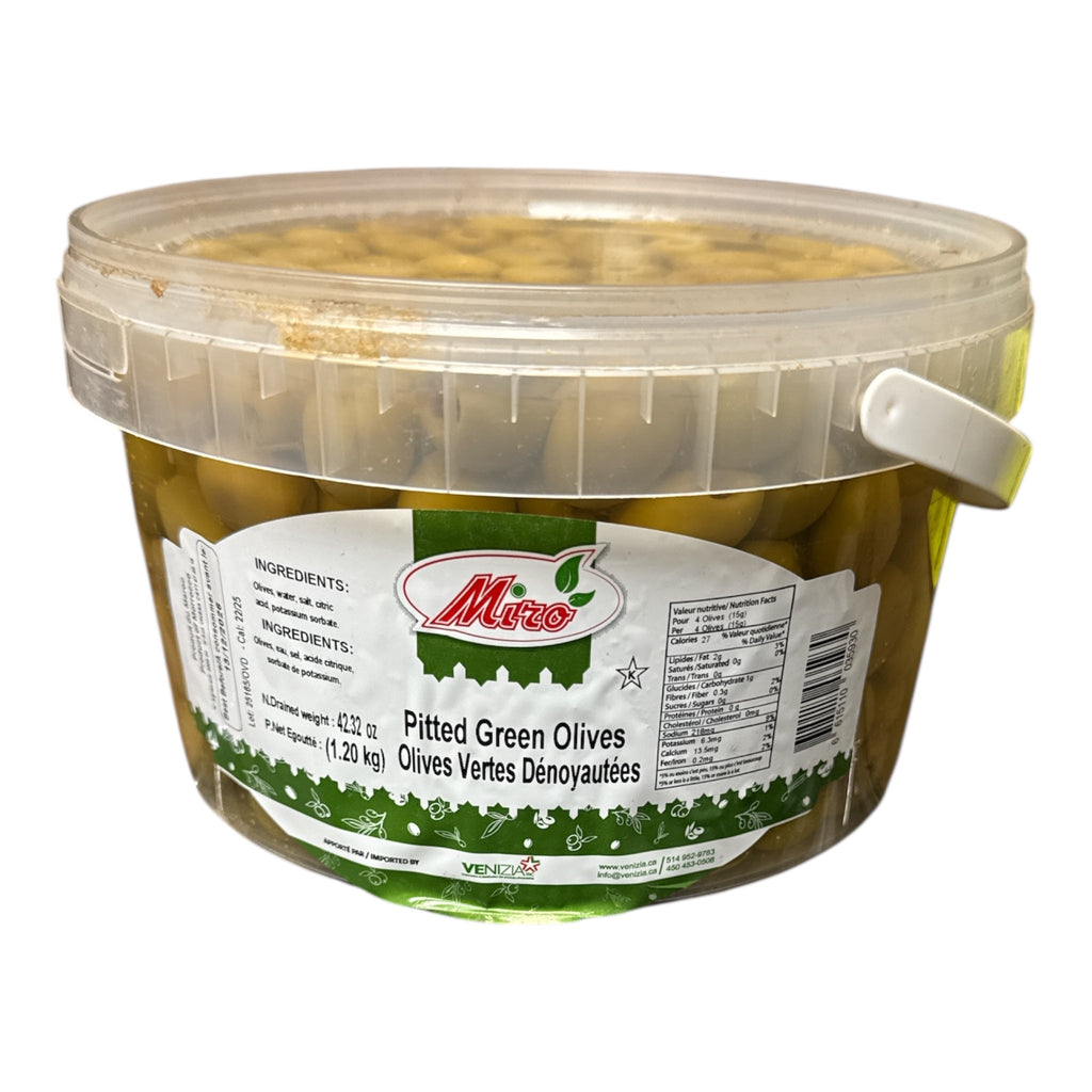 Miro Pitted Green Olive 2.3kg (1.2 kg net) - Authentic from Zaytuna Mart Canada