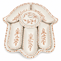 Moroccan Khmissa Ceramic Serving Tray – 35cm Decorative Appetizer & Dip Platter with Lid
