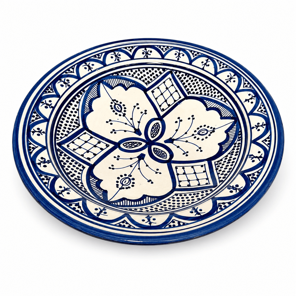 Moroccan Safi Handmade Ceramic Plate – 35cm | Traditional Hand-Painted Serving Dish (various Patterns)