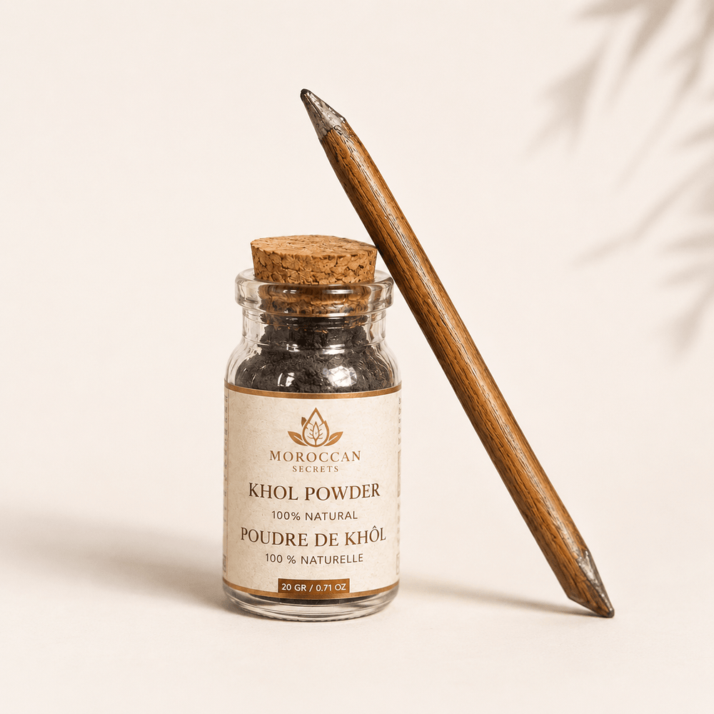 Moroccan Secrets Khol Powder with Natural Walnut-Tree Applicator Stick – 20g