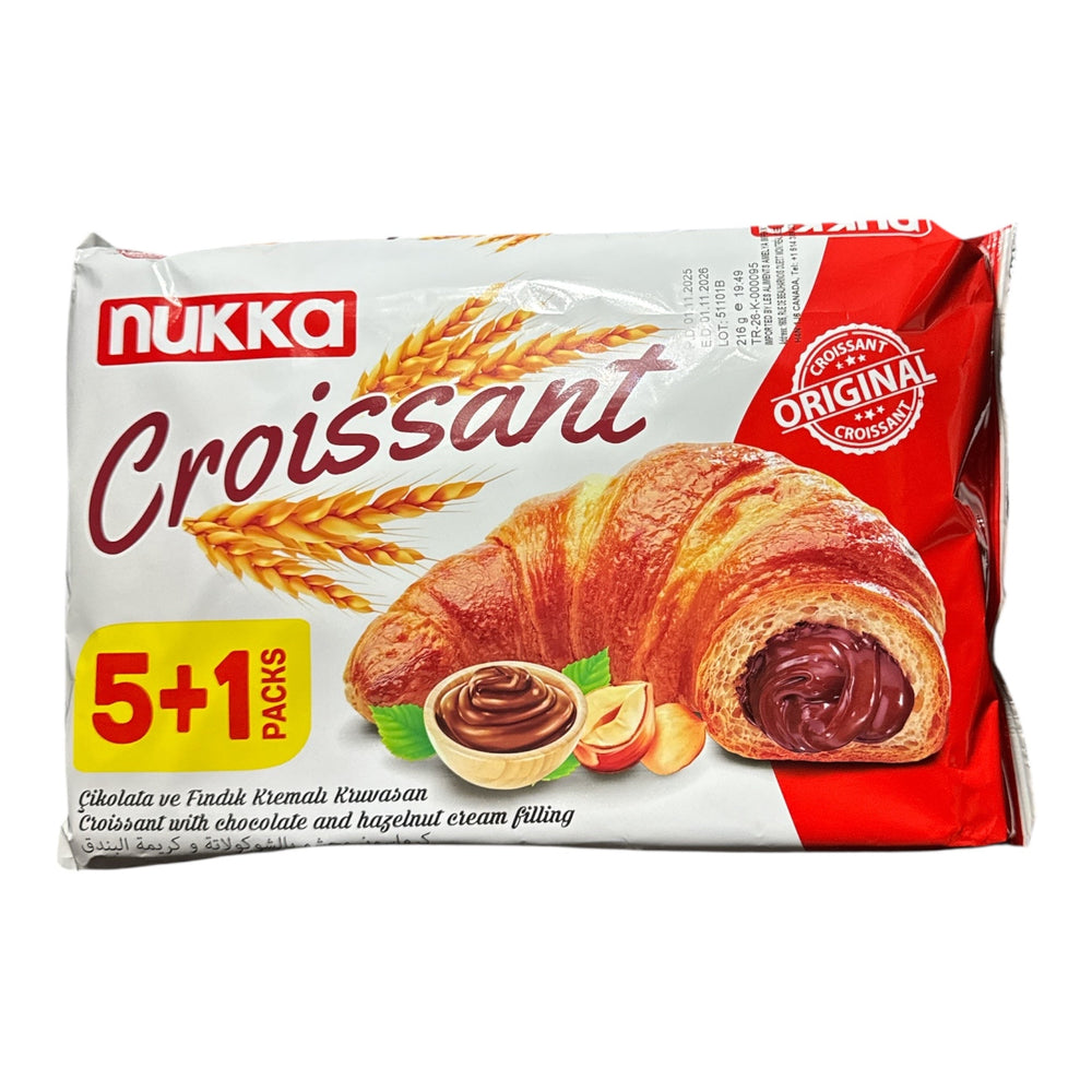 Nukka Croissant Original 5+1 Pack – Chocolate & Hazelnut Cream Filling 216g