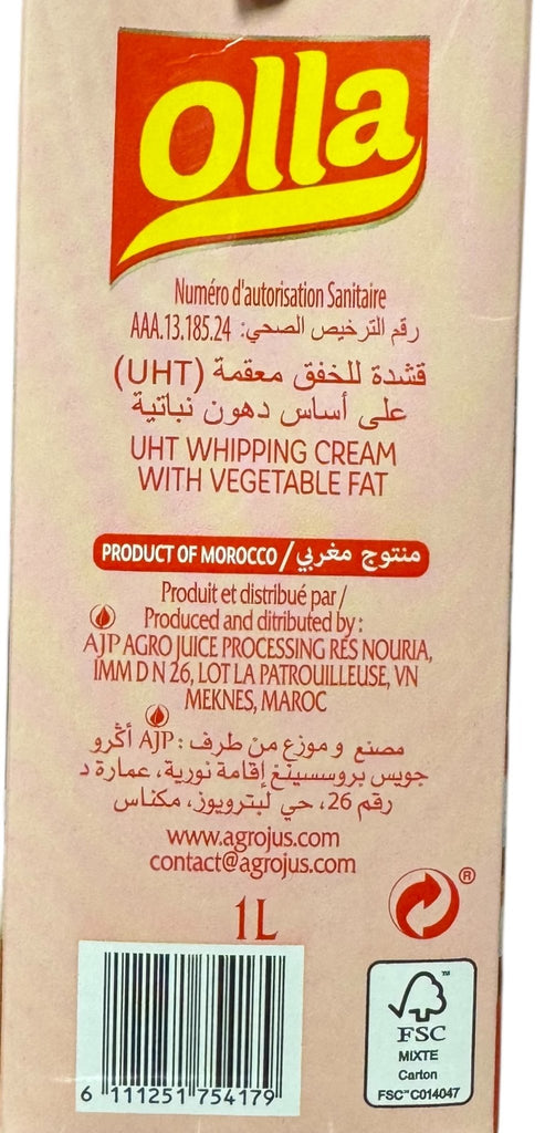 OLLA UHT Whipping Cream with vegetable oil 1L - Authentic from Zaytuna Mart Canada