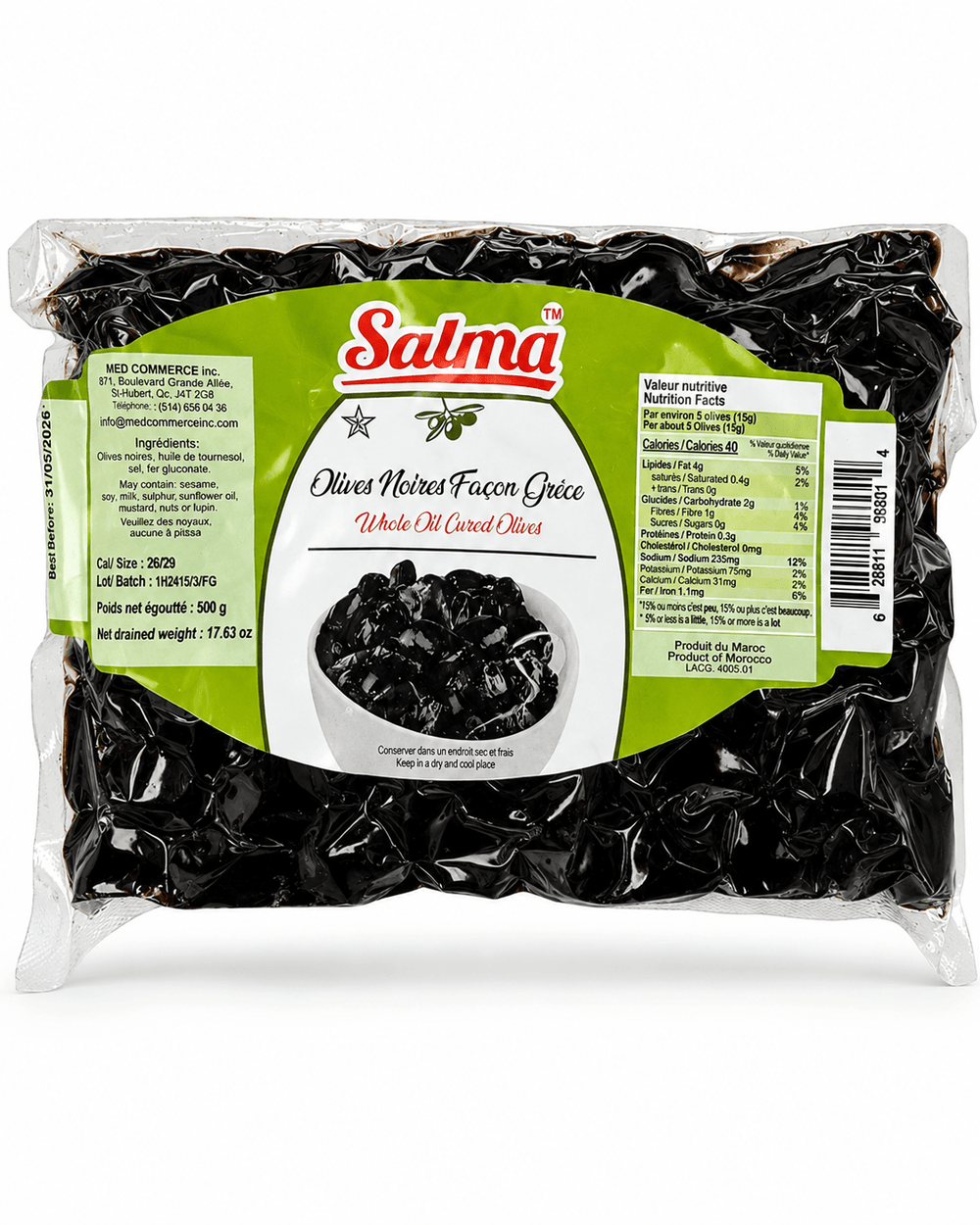 Salma Moroccan Dried Black Olives Greek Style 500g | ZaytunaMart Canada