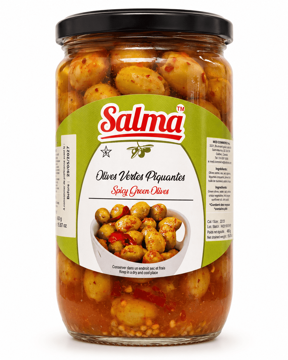 Salma Spicy Whole Green Olives 450g | ZaytunaMart Canada