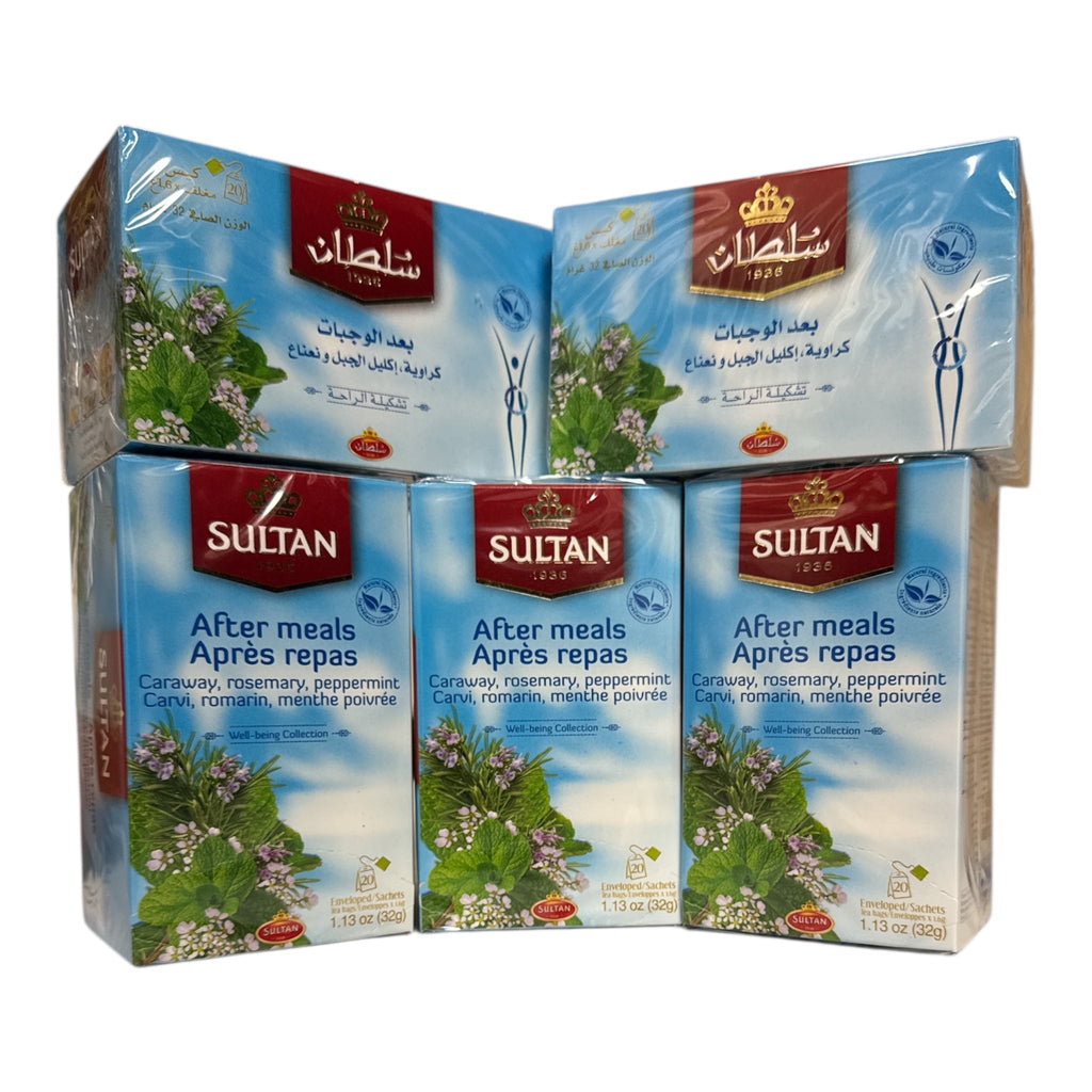 SULTAN Tisane Collection After Meals: Caraway, Rosemary & Peppermint – Pack of 5 of 20 Bags Each - Authentic from Zaytuna Mart Canada