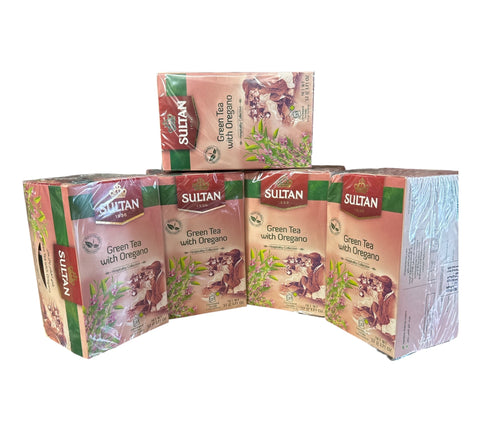 SULTAN Tisane Green Tea with Oregano - 5 Pack (20 Bags Each)