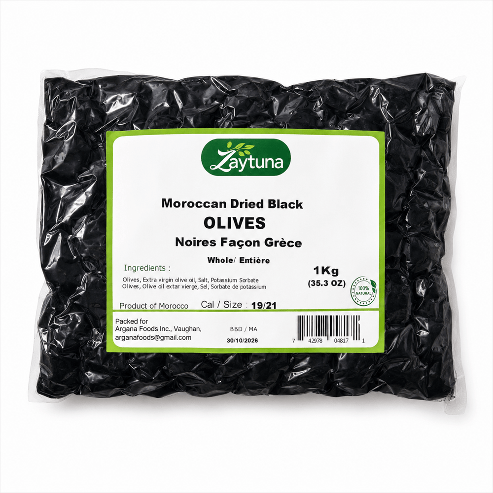 Zaytuna Moroccan Dried Black Olives – 1kg (Large Size 19/21)