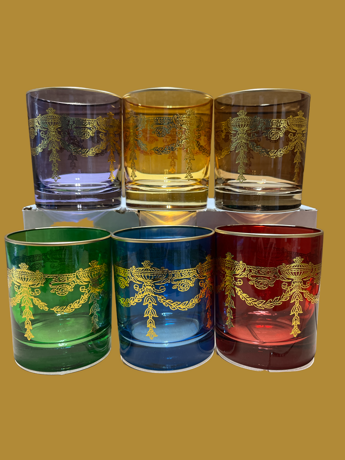 Drinking cups glasses multicolore & decorated